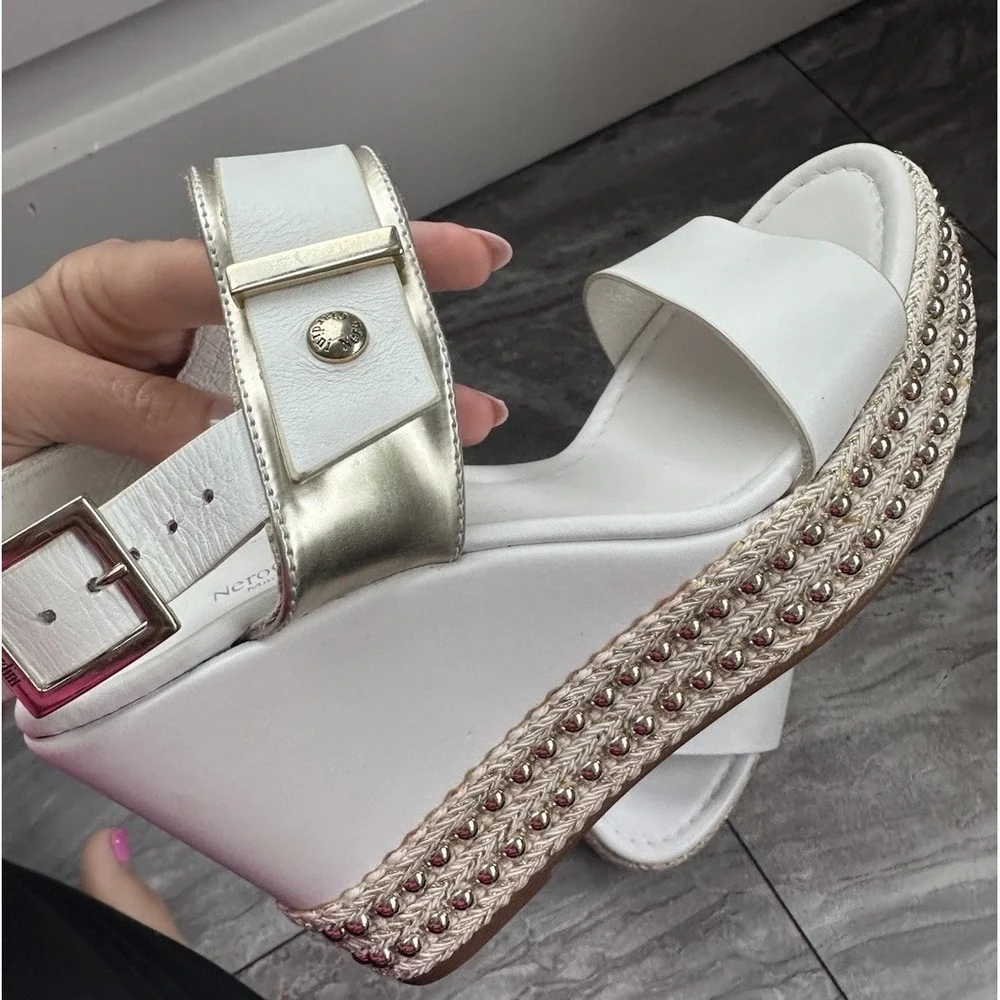 Nero Giardini Womens Chain Ankle Strap Platform Wedge Sandal Size 37
